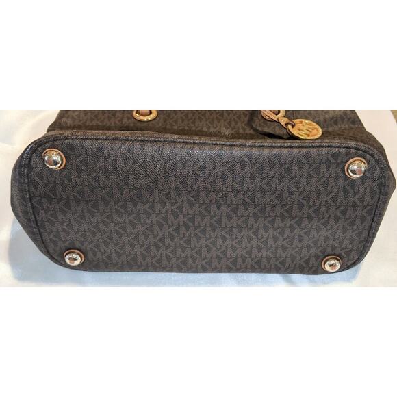 Michael Kors Signature Brown Coated Canvas Jet Set East West Tote Bag Purse - Picture 3 of 15